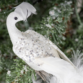 Изкуствени коледни паунови птици с щипки Орнаменти за коледно дърво за дома Navidad Natal Нова година 2023 Висящи орнаменти