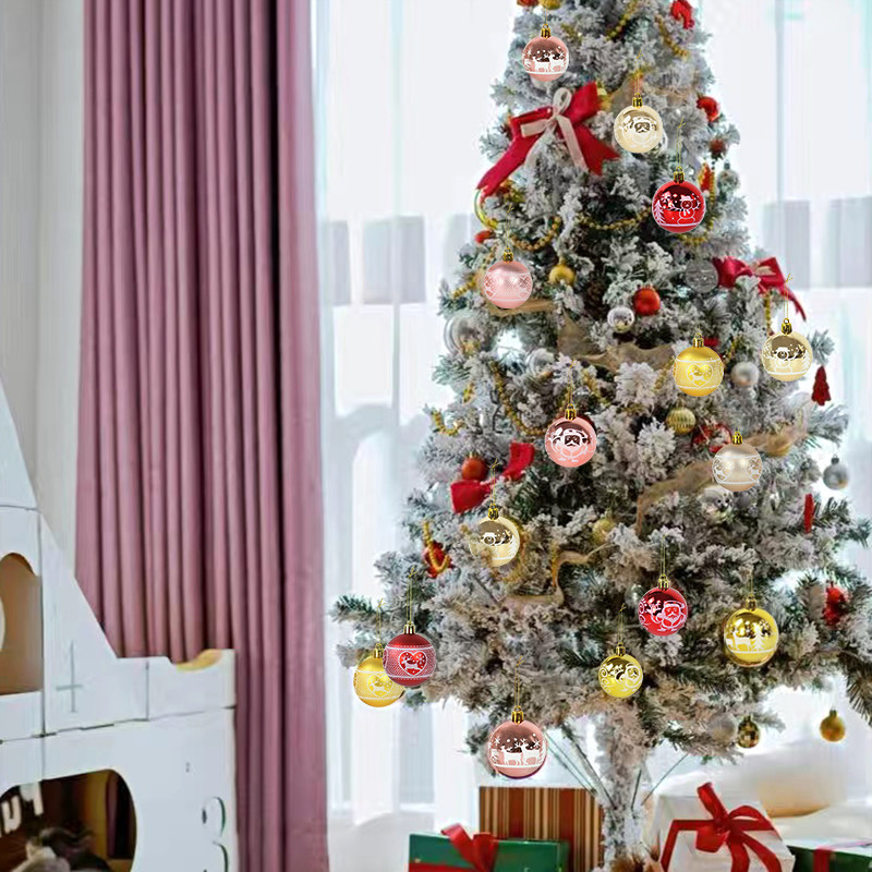 9 бр./кутия 6 см розово злато Коледна топка Декорация Елк Дядо Коледа Коледни топки Висулка за коледно дърво Домашно висящо украшение Нова година