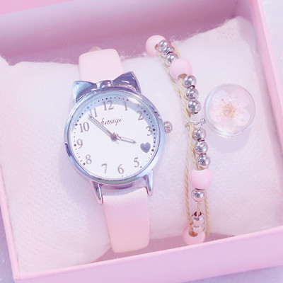 Leather children`s watch for girls