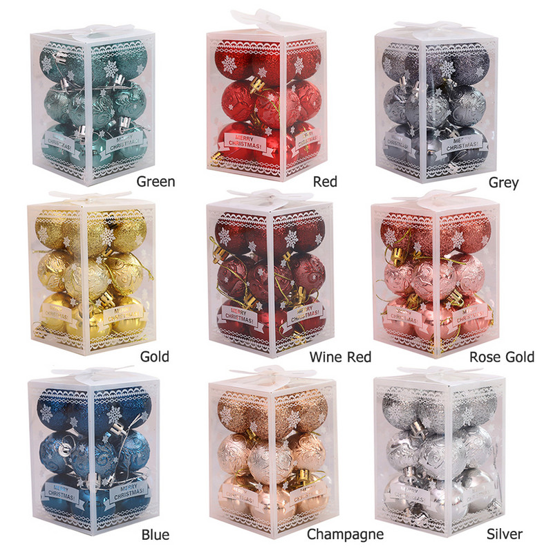 Коледни топки 12 бр. Коледна декоративна топка Нечуплива топка с висулка за дърво Орнаменти декорации Висящи висулки за дърво Ново