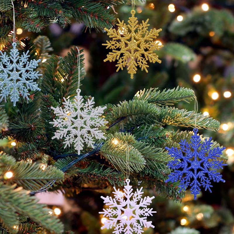 6/12 бр Коледни орнаменти със снежинки Пластмасови блестящи снежинки Декорации за зимно коледно дърво Висулка Новогодишна снежинка
