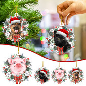 Ziemassvētku eglīšu rotājumi Jauki kaķi, suns cūka ar Ziemassvētku vecīša cepures kulonu Mājas Ziemassvētku rotājumi Ziemassvētku dāvanām Svētku ballīšu dekors