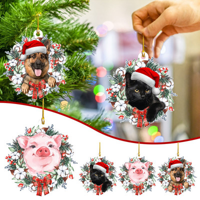 Jõulupuu kaunistused Armas kass, koer siga jõuluvana mütsi ripatsiga Kodu jõulukaunistused jõulukinkideks Pühade peokaunistus