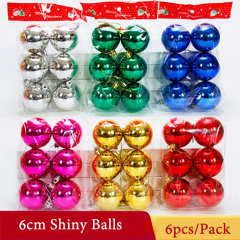 6 бр./Партида 6 см/2,4 инча Коледна елха Декорация Цветни кухи топки Орнаменти Закачете безделница Топка за домашен бар Парти украса