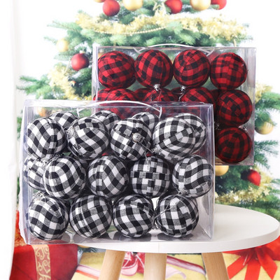 24 bucăți/set 7 cm bile de Crăciun decorațiuni pentru brad de Crăciun grilă alb-negru bile pulbere bile ornament pentru casa decor de Anul Nou