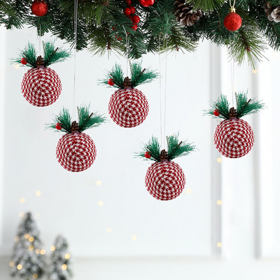 2tk 6cm jõulupuukaunistusega ruuduline pall vahtpalliga DIY mähitud riidest pallipidu jõulukaunistustega ripppallid