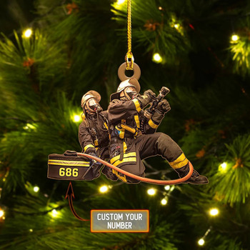 1τμχ Χριστουγεννιάτικο Δέντρο Fireman Στολίδι Αυτοκινήτου Καθρέφτης Πίσω Κρεμαστό Ακρυλικό Κρεμαστό Πυροσβεστικό Δώρο Μενταγιόν Διακόσμηση εξοχικού σπιτιού