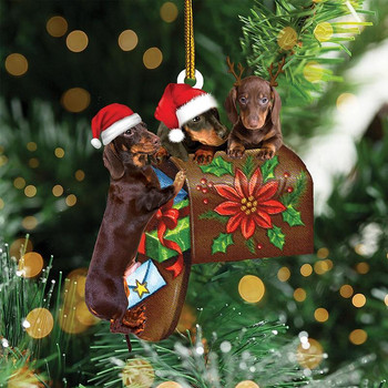Εξατομικευμένο λουκάνικο σκύλου Χριστουγεννιάτικα κρεμαστά μενταγιόν Ακρυλικά στολίδια Dachshund Αστείο χριστουγεννιάτικο δώρο για Noel διακόσμηση σπιτιού