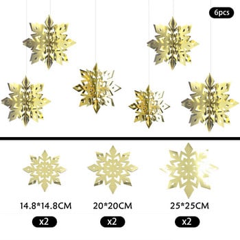 6 бр. 3D стерео снежинка Орнамент от хартия Коледна снежинка Висулка Снежинка Орнамент Консумативи за декорация на празнично парти