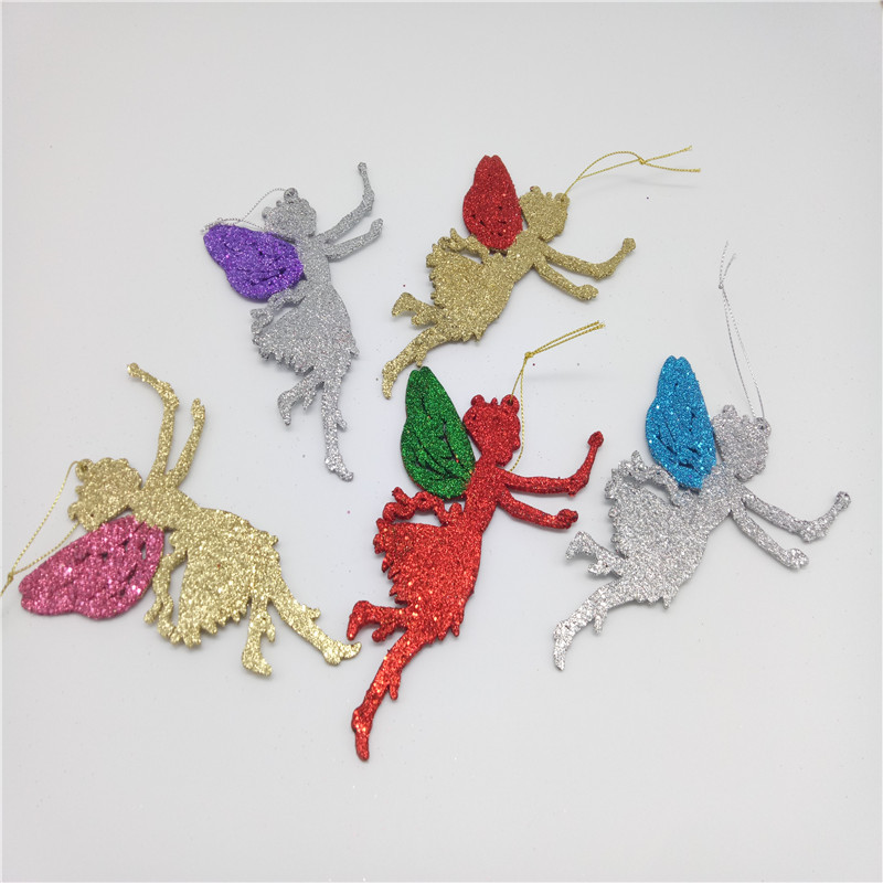 Консумативи за украса за коледно дърво Размер 14x9 см Цветове Коледен орнамент с форма на ангел Блестяща пудра Празнични висулки 10G