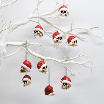 Χριστουγεννιάτικα στολίδια που κρέμονται από χριστουγεννιάτικο δέντρο DIY Κρανίο φρίκης φοράει μενταγιόν με καπέλο Άγιου Βασίλη Χριστουγεννιάτικα στολίδια για πάρτι
