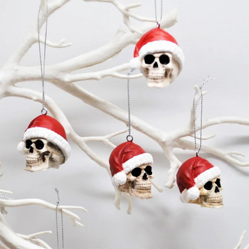 Χριστουγεννιάτικα στολίδια που κρέμονται από χριστουγεννιάτικο δέντρο DIY Κρανίο φρίκης φοράει μενταγιόν με καπέλο Άγιου Βασίλη Χριστουγεννιάτικα στολίδια για πάρτι