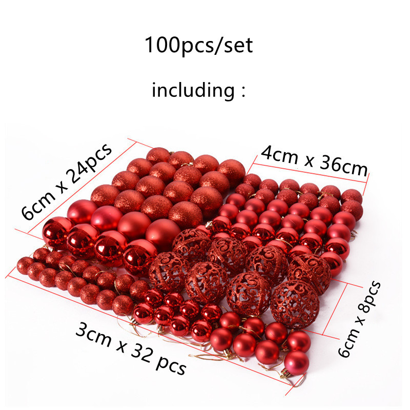 Промоция-100PCS/Комплект Коледна топка 3-6cm Коледна елха Декорация XMAS Дърво Висящо висящо украшение Честита Нова Година 2023 Подаръци