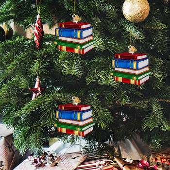 Любители на книги Коледни орнаменти Дърво Висящи орнаменти Купища книги 2D акрилни декорации Коледно парти Сувенири Висящи
