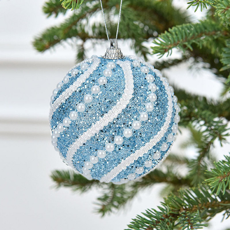 8cm Sinised sädelevad jõulukaunistused Ornamendipall Inkrusteeritud pärlitega pidu Koduaia kaunistus jõulupuu kaunistamiseks