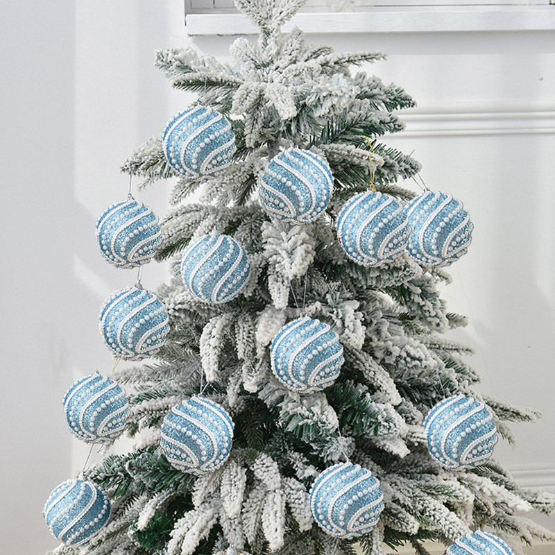 8cm Sinised sädelevad jõulukaunistused Ornamendipall Inkrusteeritud pärlitega pidu Koduaia kaunistus jõulupuu kaunistamiseks