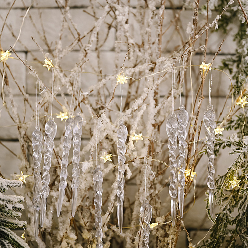 12 tk Simulatsiooniga jää-jõulupuu rippkaunistus, võltsitud jääpurikad talvepeoks.