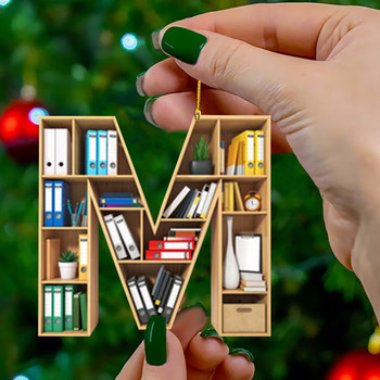 Книголюбител Писмо Коледни орнаменти за украса на коледна елха Малък рафт за книги във формата на сърце Акрилни орнаменти Коледен декор