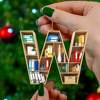 Книголюбител Писмо Коледни орнаменти за украса на коледна елха Малък рафт за книги във формата на сърце Акрилни орнаменти Коледен декор