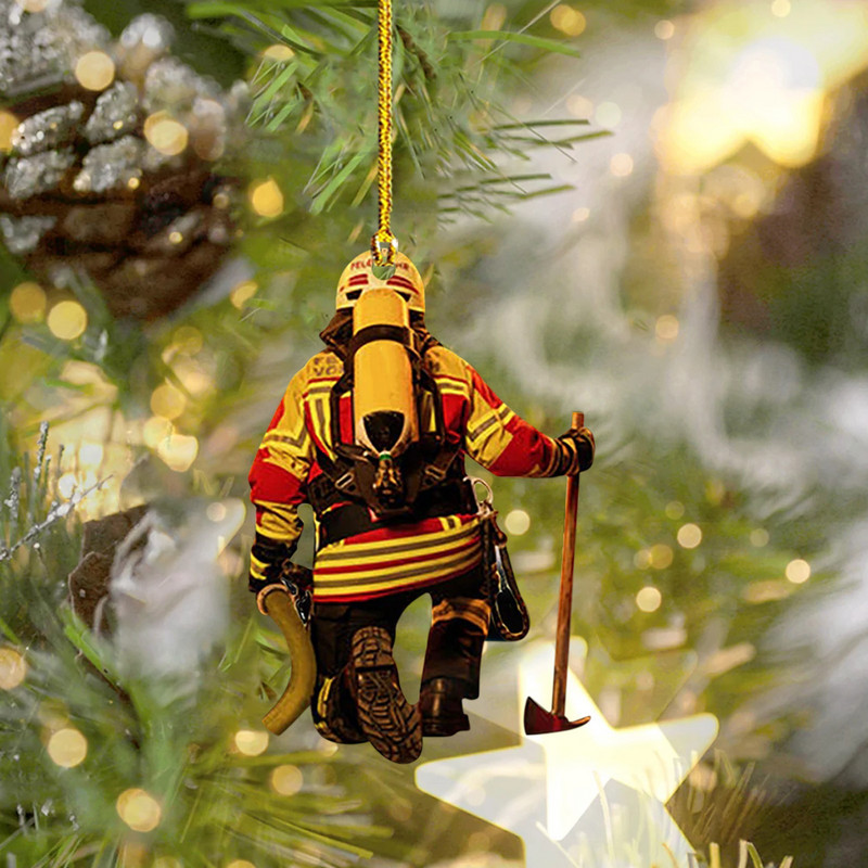 Fireman`i kaunistus, kahepoolne akrüülist jõulupuu ripats, rippuv jõuluehe Navidad Head uue aasta kingitus 2023