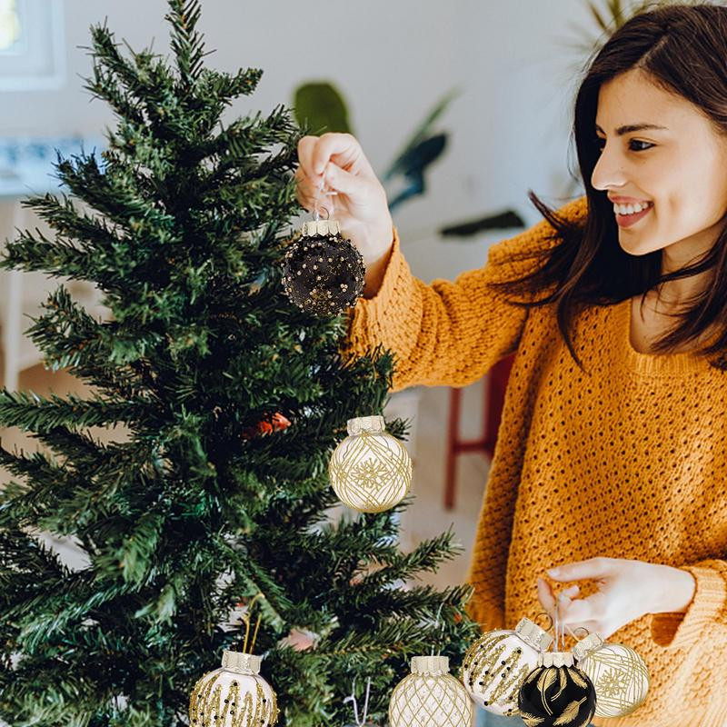 Jõulupuu pallid sädelevad jõulupallide kaunistused purunemiskindlad PVC 2,36 tolli/6 cm dekoratiivsed jõulupallid must kuld