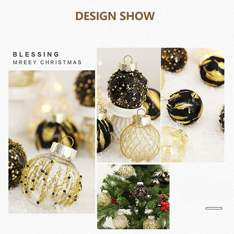 Jõulupuu pallid sädelevad jõulupallide kaunistused purunemiskindlad PVC 2,36 tolli/6 cm dekoratiivsed jõulupallid must kuld