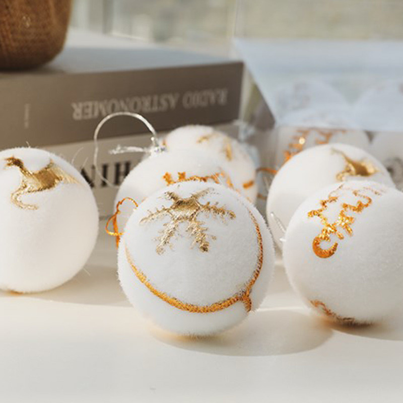 6tk valged jõulupallid ripatsidega ehted Põdra tähestikuga lumehelbed uusaasta 2023 XMAS puu kroonlehe kujuga vahtpallid kaunistus