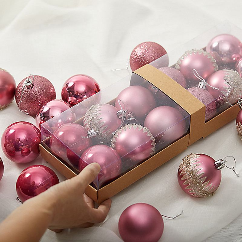 Jõulukaunistused 12tk Heleroosa 6cm Galvaniseeritud roosipulber PVC Festivalitarbed Hotelli ostukeskuse aken