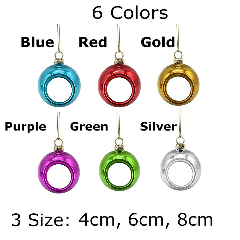 4/6/8CM DIY soojusülekanne Foto Jõulupalli kaunistused Täidetavad ehted jõulupuu purunemiskindel sisekujundus koos rippuvate tarvikutega