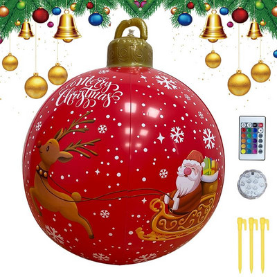 Minge gonflabilă de Crăciun iluminată de 24 de inci Minge mare decorată în aer liber Minge pentru decorațiuni gonflabile de Crăciun pentru curte