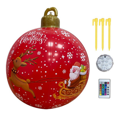 Valgustatud täispuhutav jõulupall, 24-tolline, suur välikaunistusega pall, täispuhutav jõulukaunistuspall aiahoovi