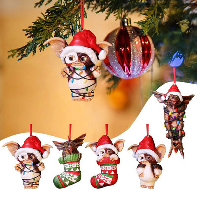 5pcs Christmas Elf Fairy Light Santa Hat Hanging Christmas Figurine Gremlins Gizmo Ornament Decor Christmas Tree Decor Kids Gift