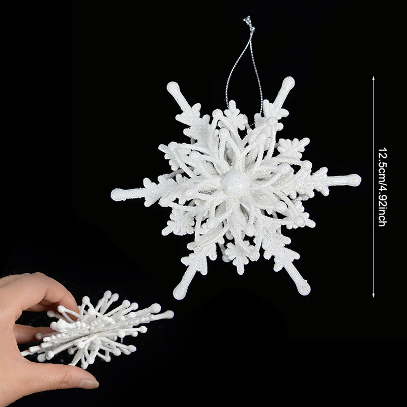 12 cm suur jõulude lumehelbe ripats, valge 3D sädelev lumehelves, plastikust rippuvad jõulupuu kaunistused kodupeo kaunistuseks