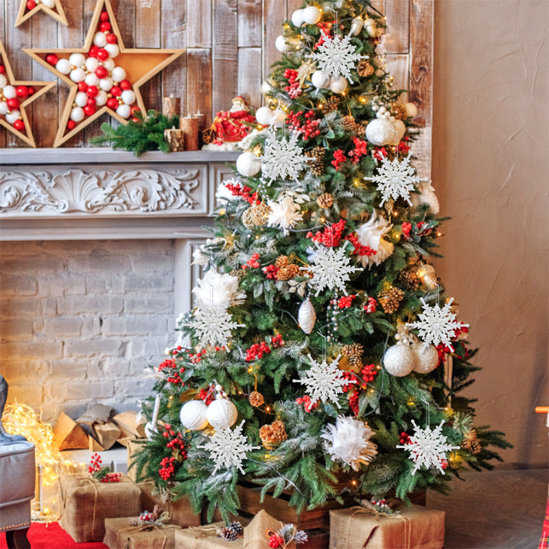 12 cm suur jõulude lumehelbe ripats, valge 3D sädelev lumehelves, plastikust rippuvad jõulupuu kaunistused kodupeo kaunistuseks