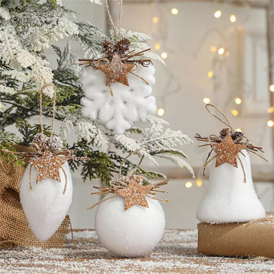 Dia 80 MM Minge albă de Crăciun Fulg de zăpadă Picătură de apă Clopoțel Pom de Crăciun Ornamente de agățat Pandantive pentru brad Bile cadou
