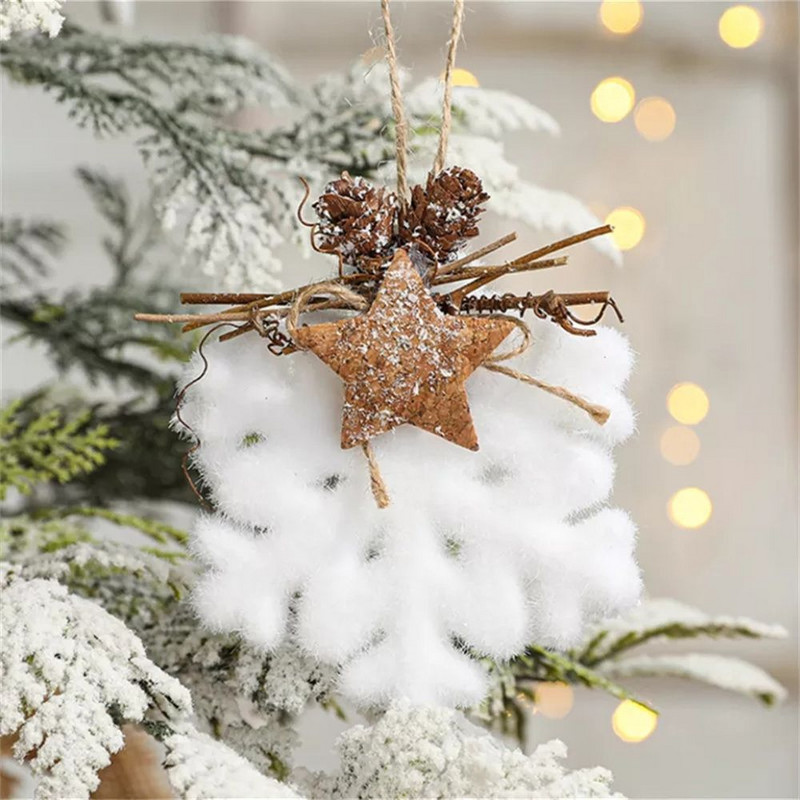 Dia 80 MM Minge albă de Crăciun Fulg de zăpadă Picătură de apă Clopoțel Pom de Crăciun Ornamente de agățat Pandantive pentru brad Bile cadou