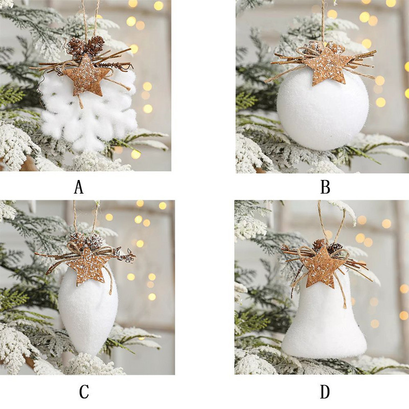 Dia 80 MM Minge albă de Crăciun Fulg de zăpadă Picătură de apă Clopoțel Pom de Crăciun Ornamente de agățat Pandantive pentru brad Bile cadou