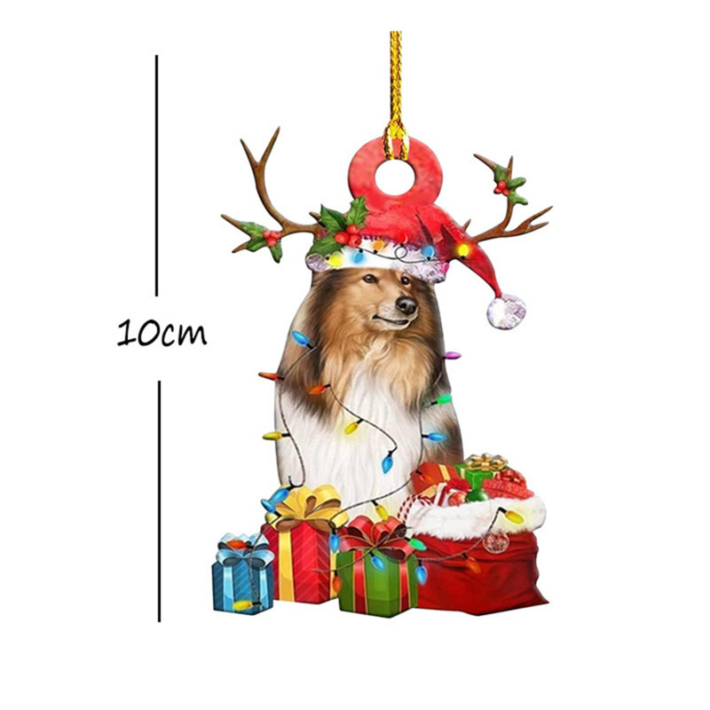 Висулка за коледно дърво 2023 г. Сладко кученце Смола Акрилно куче Капка Орнамент Нова година Празнични парти Консумативи Декорация на стаята Коледен подарък