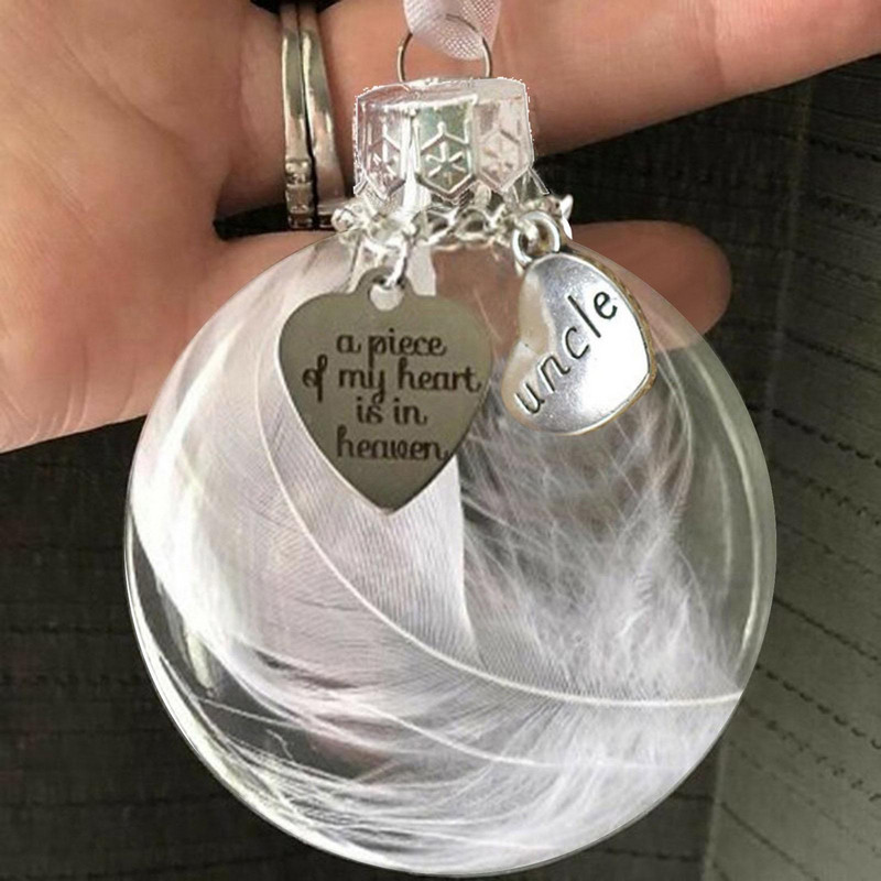 Ангелско перо сърце с висулка Топка Коледна елха Орнамент Семейна парти Декорация Мемориални орнаменти за загуба на любим човек G G5s8