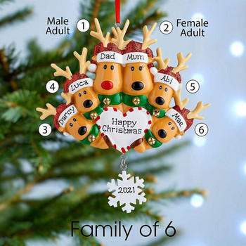 Направи си сам Напиши име Персонализирано семейство елени от смола 2022 г. Коледна украса за дома Коледно дърво Висящи висулки Нова година 2023