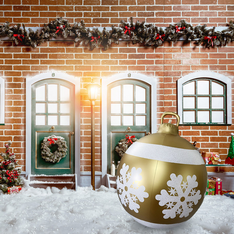 Коледна украса PVC надуваема декорирана топка Орнаменти 60 см Голяма коледна топка за декорация за тревна веранда на външния двор