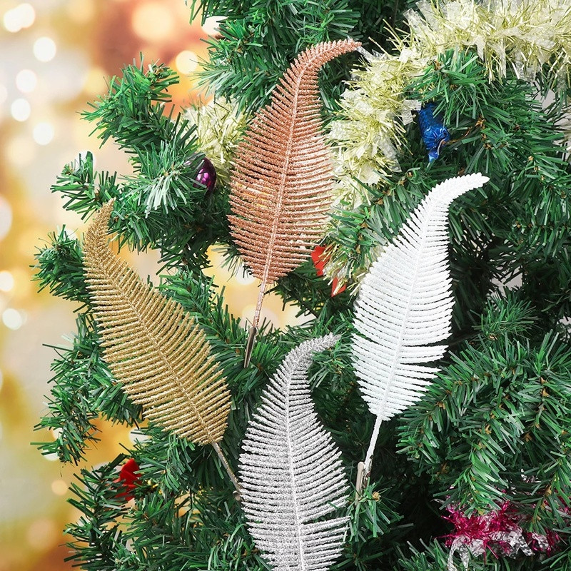 6 бр. Щипка за декорация на коледно дърво Орнамент с блестящи перца с перо 22 см. Скоба с щипка с перце с блестящи дрънкулки