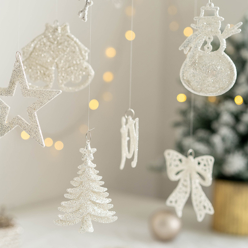 Бяла коледна бляскава висулка Коледна елха Висящи орнаменти Панделка Пентаграма Коледна висулка Весела Коледа Декор за дома