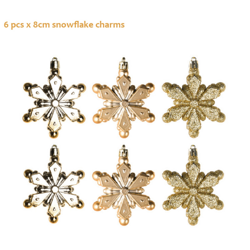 6 бр./Опаковка Изящни звезди с висулка Коледна елха Висящи декорации Коледен орнамент Преносим орнамент