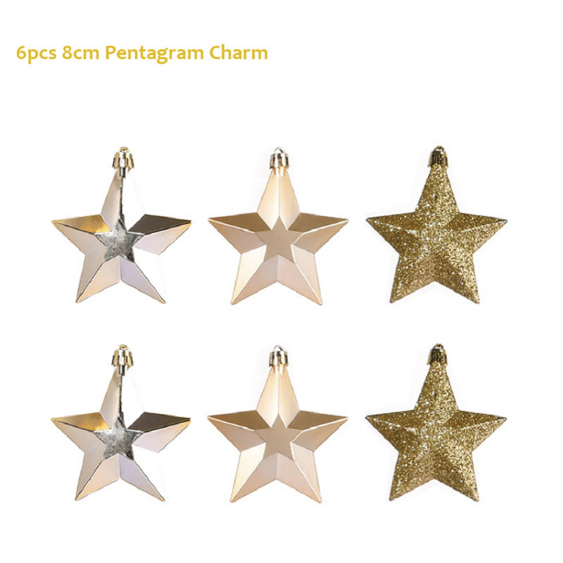 6 бр./Опаковка Изящни звезди с висулка Коледна елха Висящи декорации Коледен орнамент Преносим орнамент