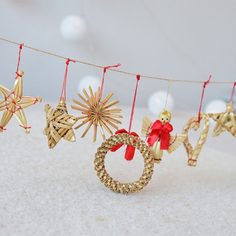 Ръчно изработени коледни висулки от пшенична слама за коледно дърво Фестивал на дома Декорация на врати Направи си сам Висящи висулки Орнамент Занаяти