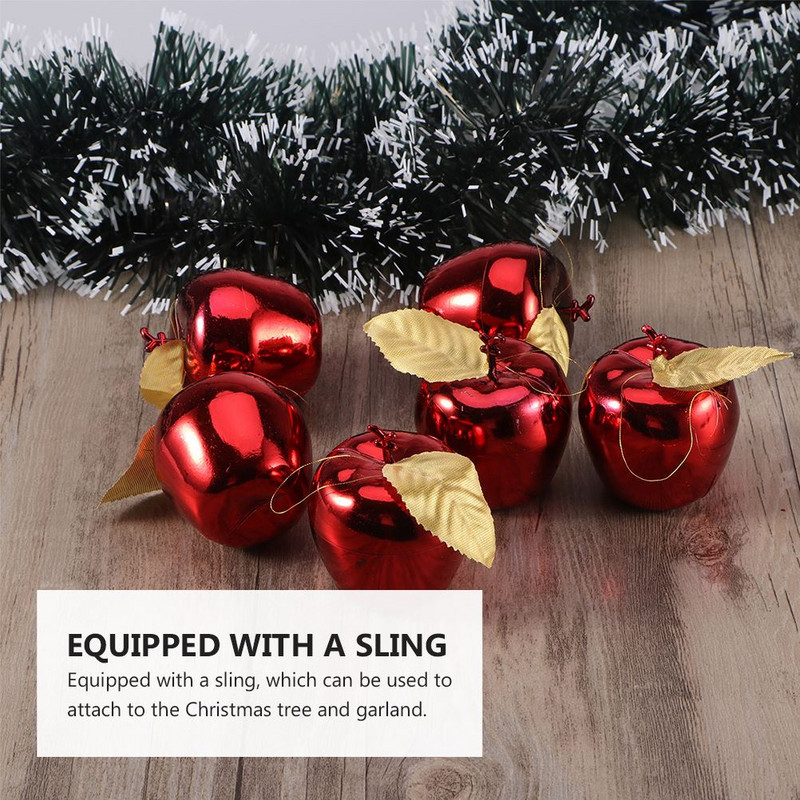 24бр. Коледно дърво Висяща украса с ябълка Симулация на висулка с ябълка Коледна ябълка Висящ орнамент Пластмасов орнамент с ябълка