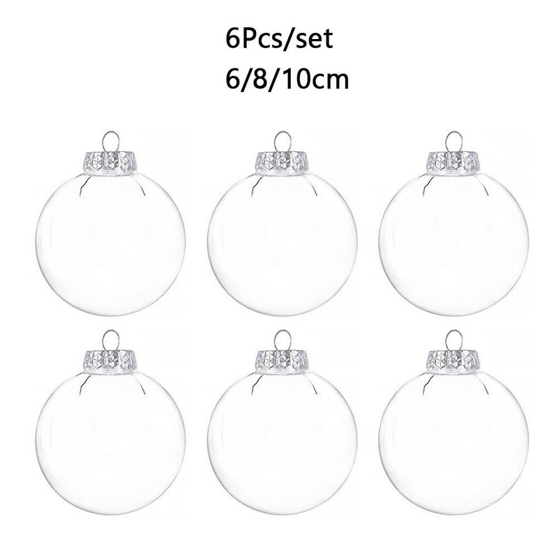 6 бр. 6/8/10 см пластмасови прозрачни топки, пълними безделници Коледно дърво Декорация Орнамент Коледно дърво Сватбено парти Висящи