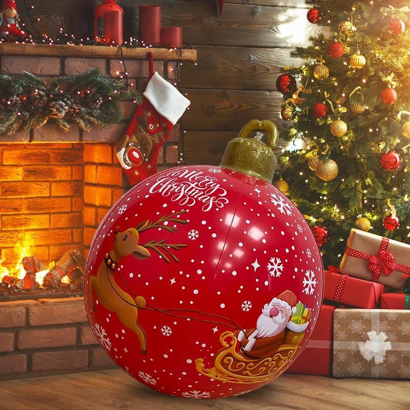 Jauna apgaismota piepūšama Ziemassvētku bumba 24 collu liela, dekorēta brīvdabas bumba Ziemassvētku piepūšamie rotājumi dārza pagalmam