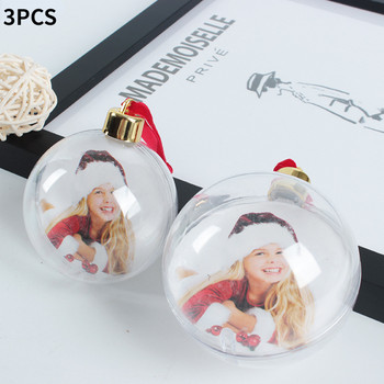 3PCS Коледна прозрачна фоторамка Пластмасова петзвездна топка Коледни декорации Направи си сам X-mas Tree Висящ декор Детски подарък